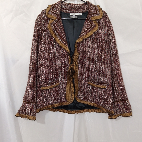 Yak Magik Jackets & Blazers - YAK MAGIK Multi Colored Tweed Sparkly Evening Jacket With Ruffled Hem Womns XL